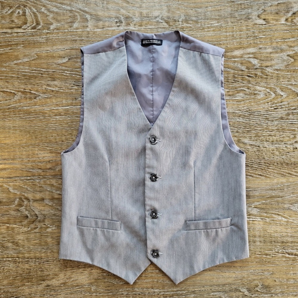 Boys Light Grey Textured Pinstripe Suit Vest Size 14 Regular D823031